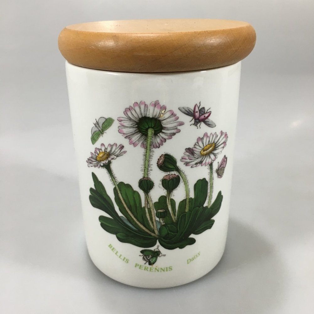 Portmeirion Botanic Garden Bellis Perennis Daisy 4" x 3" Canister Wood Lid Vint